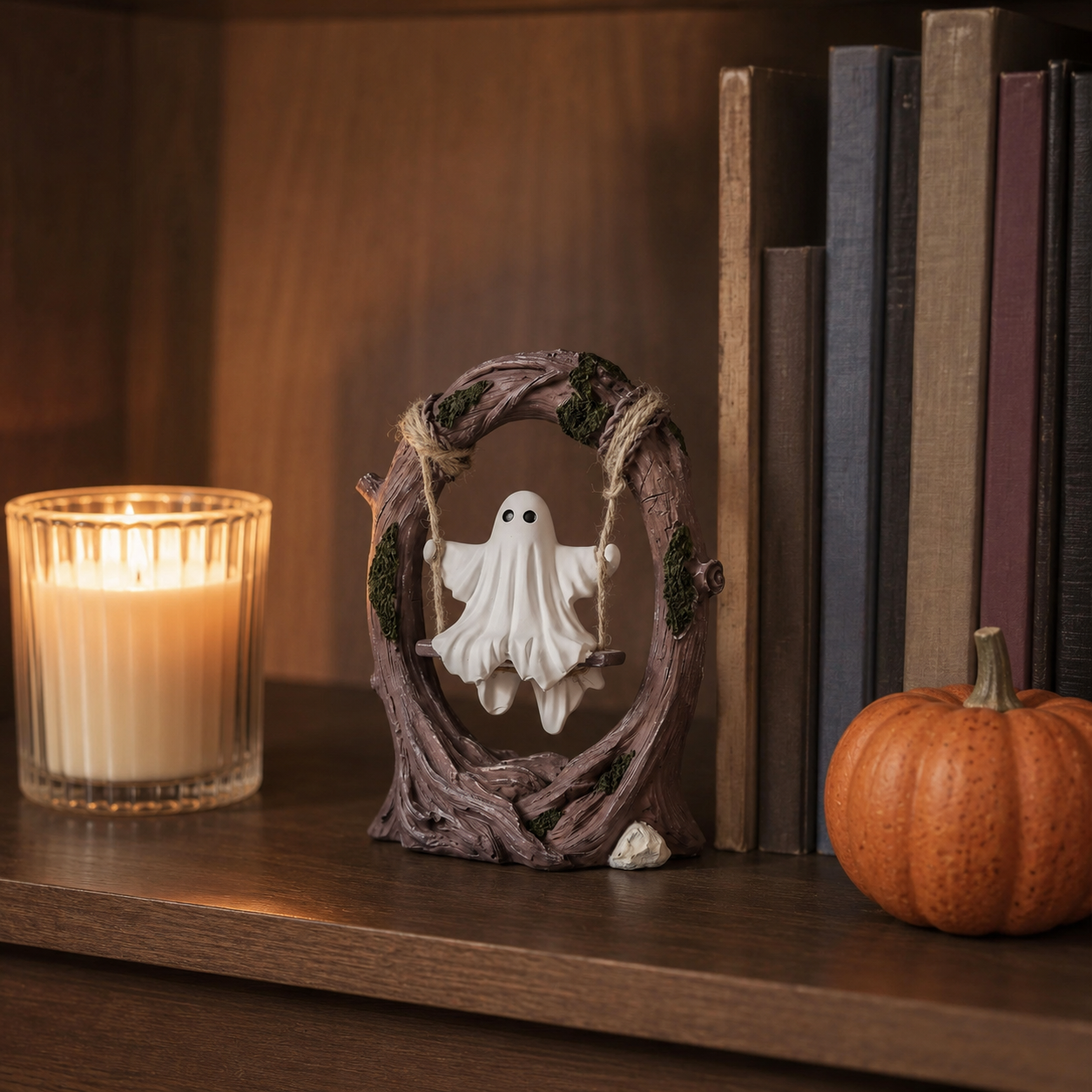 Haunted Hollow Ghost Swing Figurine – Cute Resin Halloween Tabletop Decor, 2 Styles