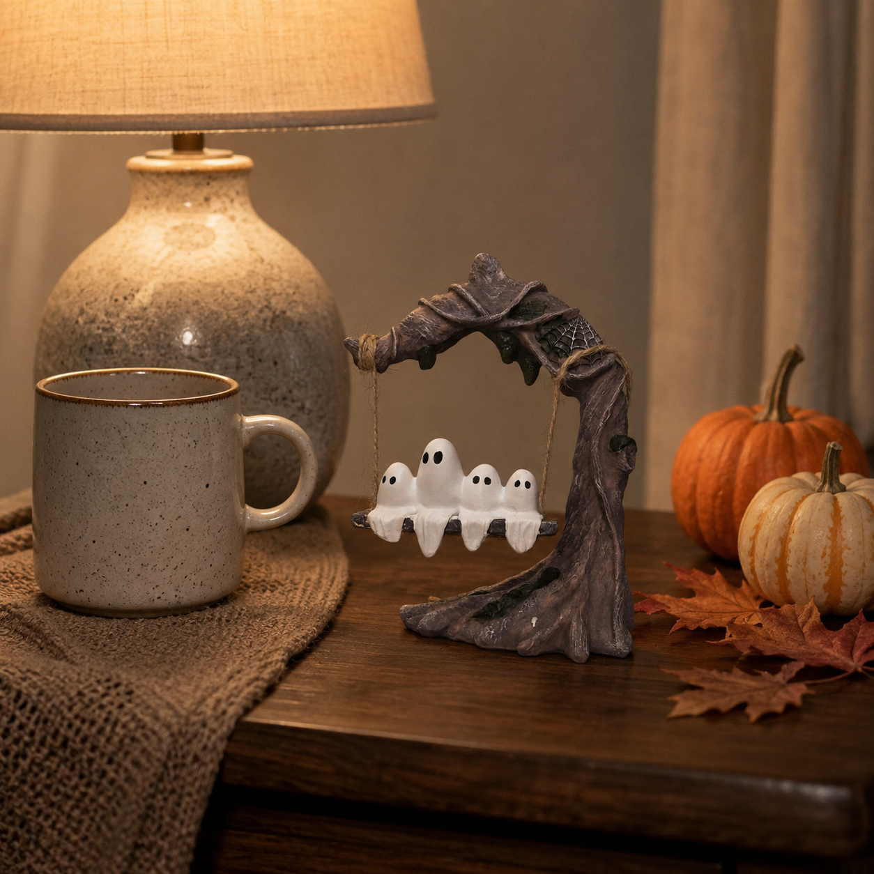 Haunted Hollow Ghost Swing Figurine – Cute Resin Halloween Tabletop Decor, 2 Styles