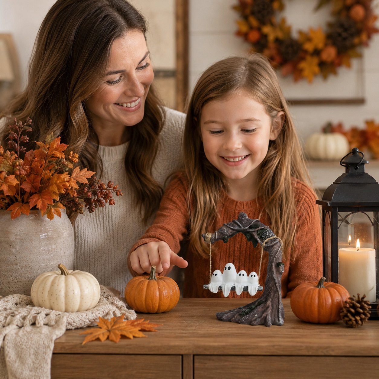 Haunted Hollow Ghost Swing Figurine – Cute Resin Halloween Tabletop Decor, 2 Styles