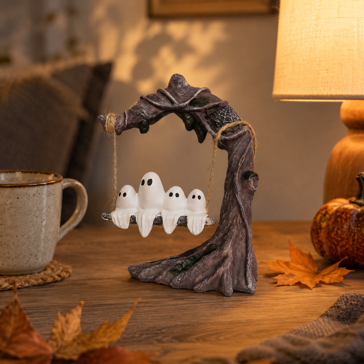 Haunted Hollow Ghost Swing Figurine – Cute Resin Halloween Tabletop Decor, 2 Styles