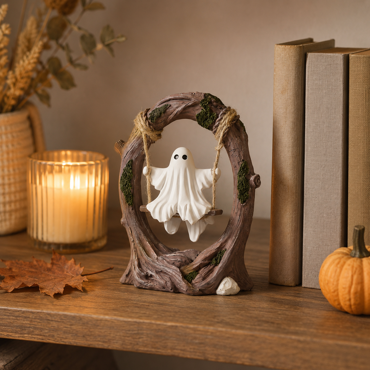 Haunted Hollow Ghost Swing Figurine – Cute Resin Halloween Tabletop Decor, 2 Styles