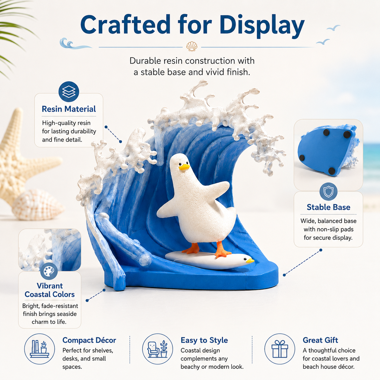 Coastal Wave Rider Seagull Figurine