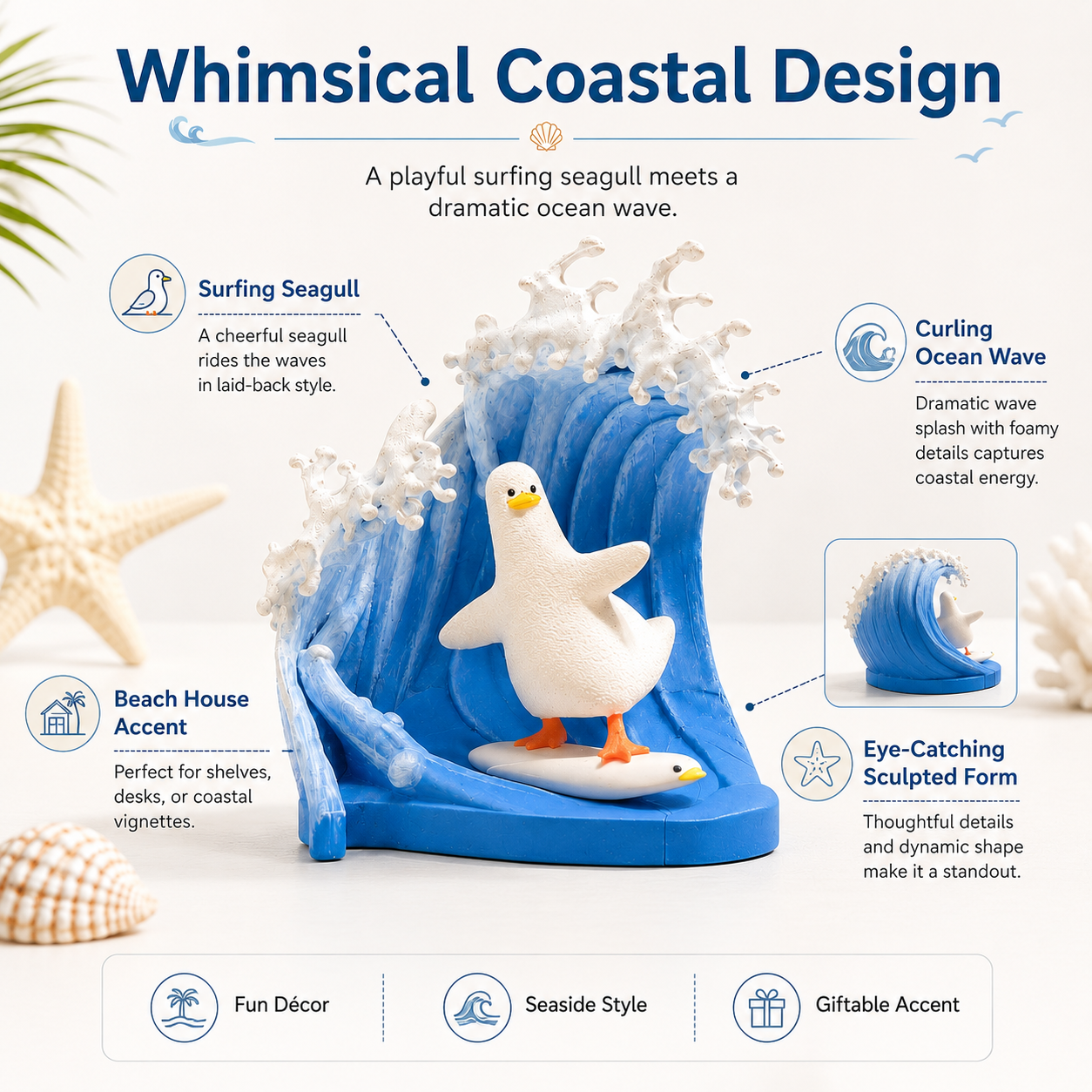 Coastal Wave Rider Seagull Figurine