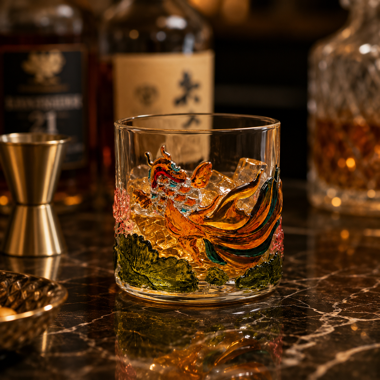 Koi Lotus Rotating Whiskey Glass
