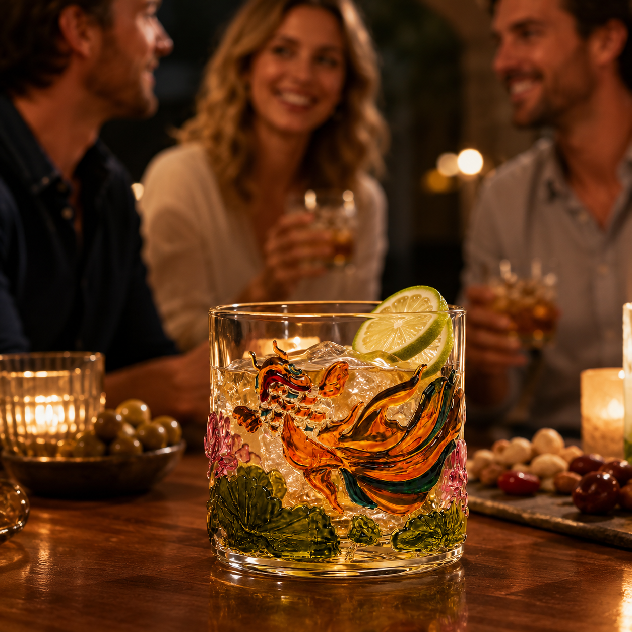 Koi Lotus Rotating Whiskey Glass