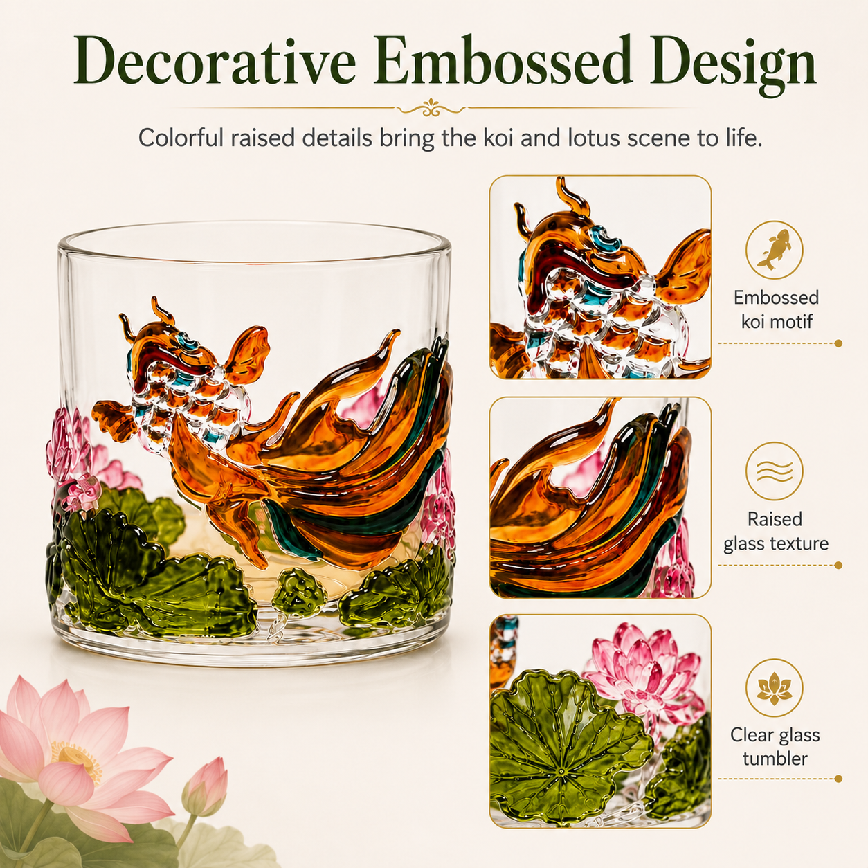 Koi Lotus Rotating Whiskey Glass