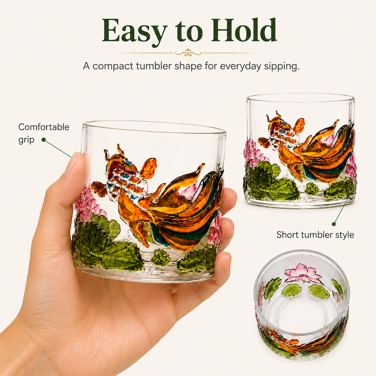 Koi Lotus Rotating Whiskey Glass