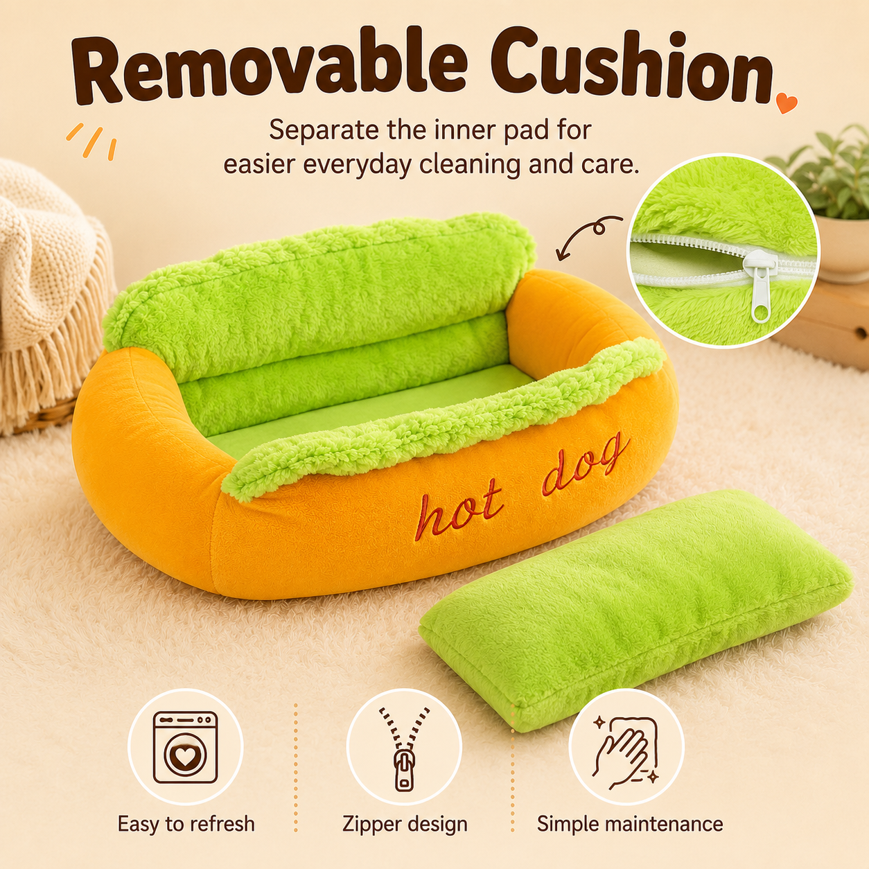 Hot Dog Shaped Dachshund Bed, Cozy Plush Pet Bed for Wiener Dogs, Small Dogs & Cats