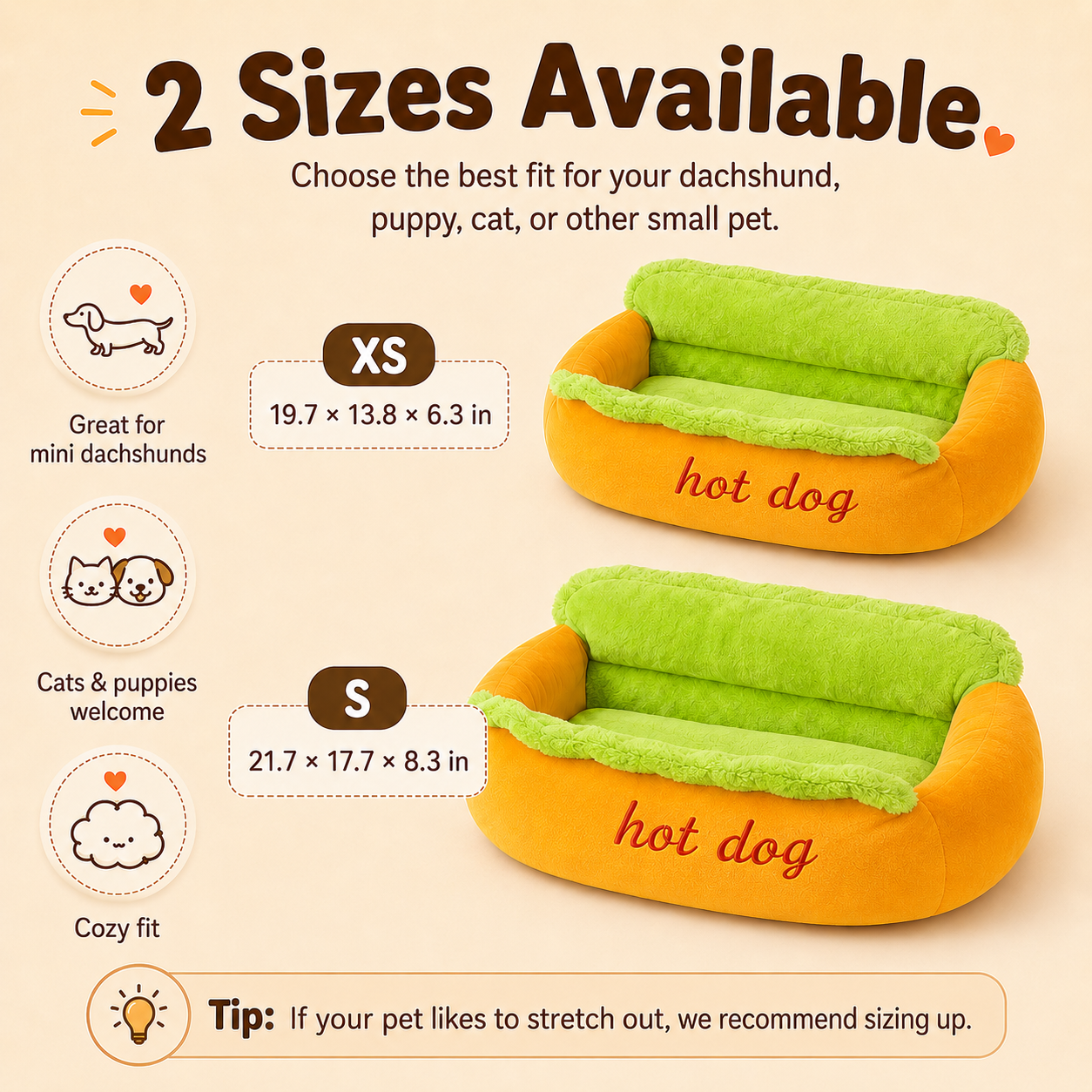 Hot Dog Shaped Dachshund Bed, Cozy Plush Pet Bed for Wiener Dogs, Small Dogs & Cats