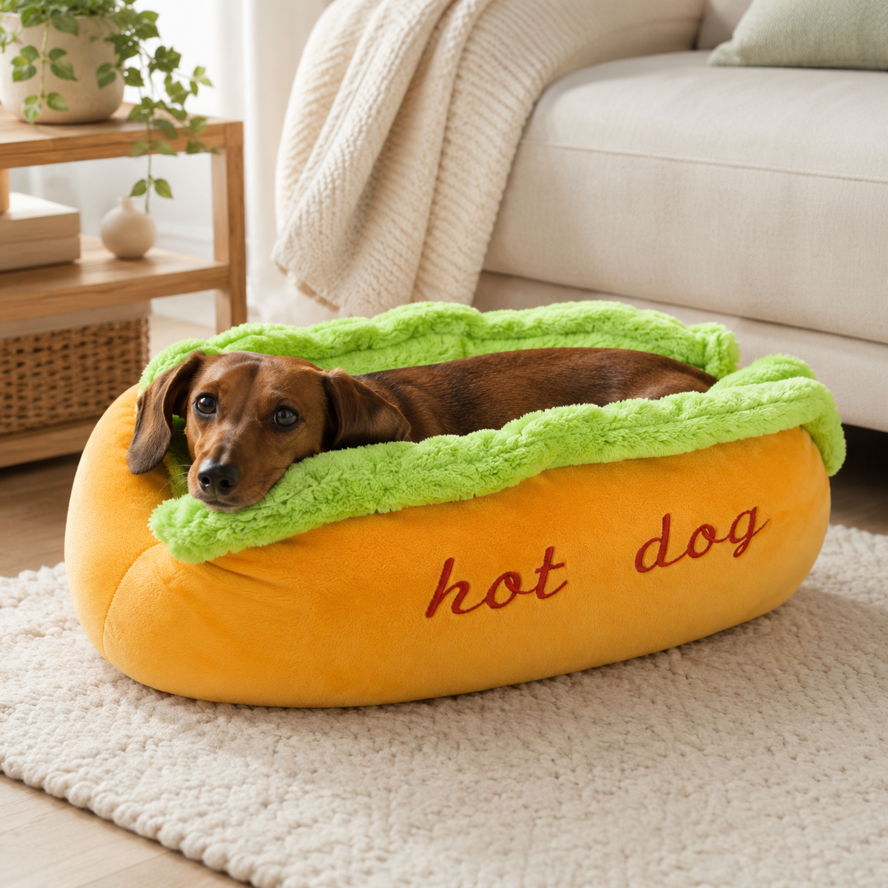 Hot Dog Shaped Dachshund Bed, Cozy Plush Pet Bed for Wiener Dogs, Small Dogs & Cats