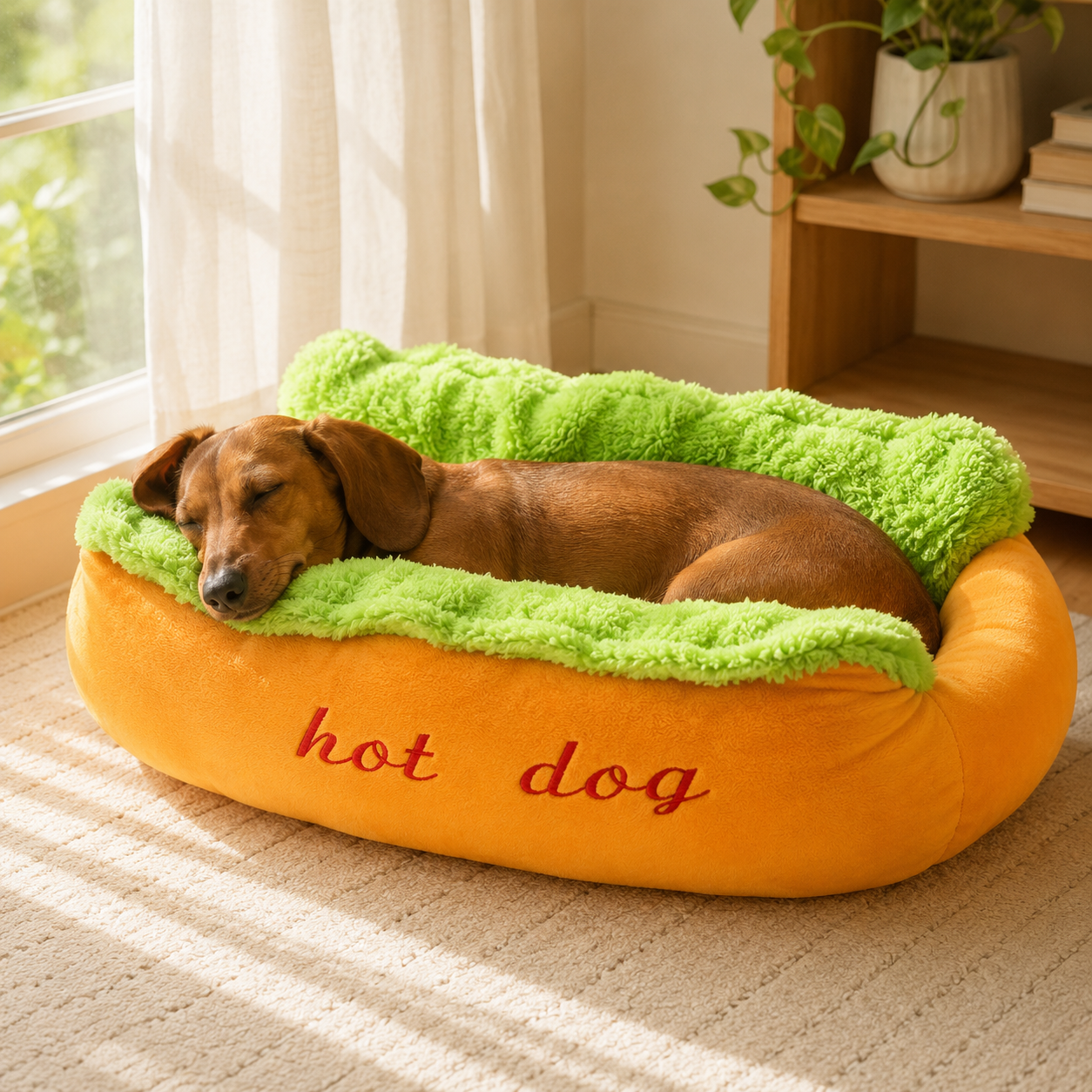 Hot Dog Shaped Dachshund Bed, Cozy Plush Pet Bed for Wiener Dogs, Small Dogs & Cats