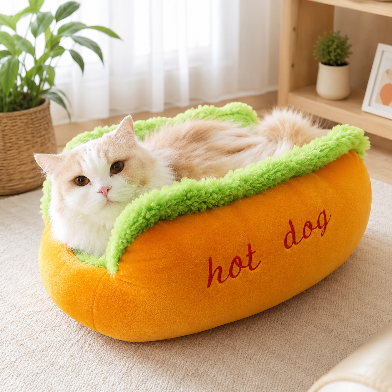Hot Dog Shaped Dachshund Bed, Cozy Plush Pet Bed for Wiener Dogs, Small Dogs & Cats