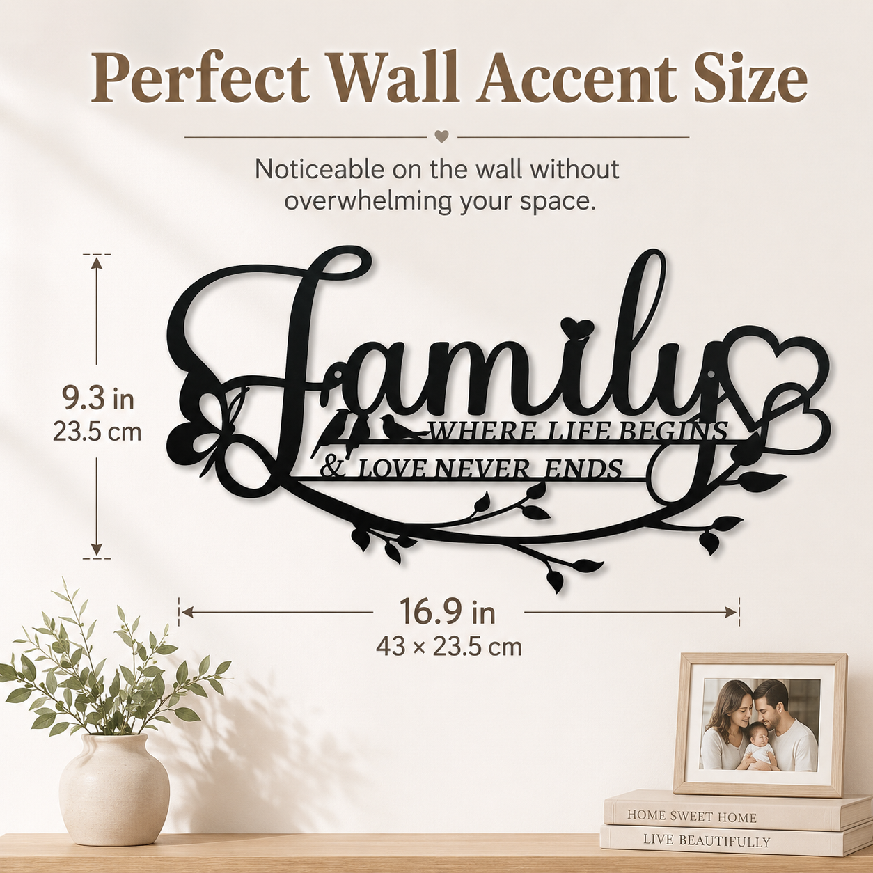 Family Love Metal Wall Decor – “Where Life Begins & Love Never Ends” Family Sign
