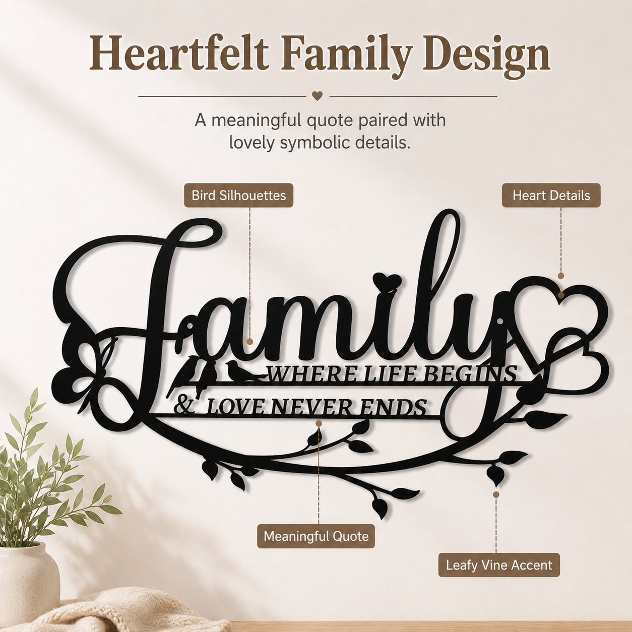 Family Love Metal Wall Decor – “Where Life Begins & Love Never Ends” Family Sign