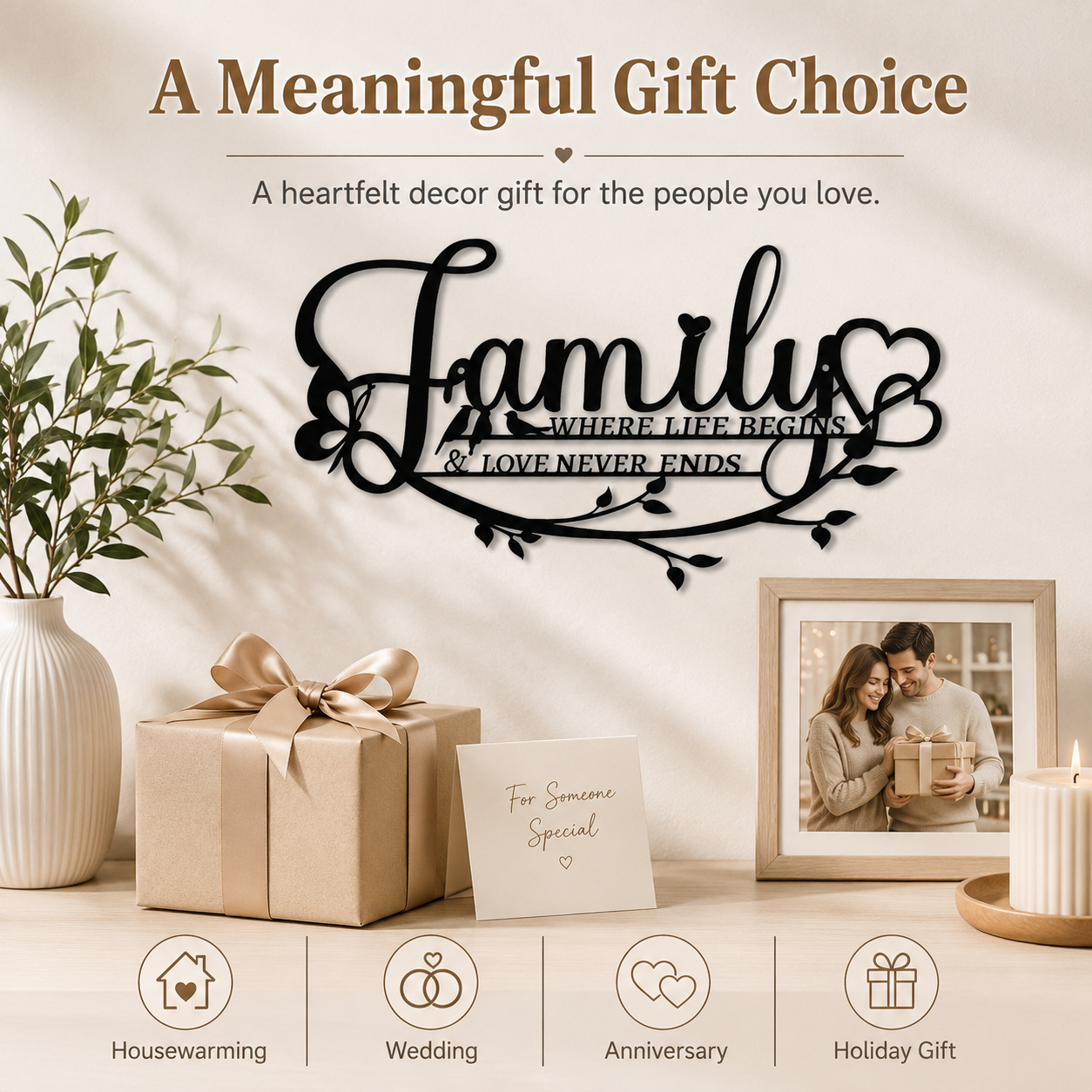 Family Love Metal Wall Decor – “Where Life Begins & Love Never Ends” Family Sign
