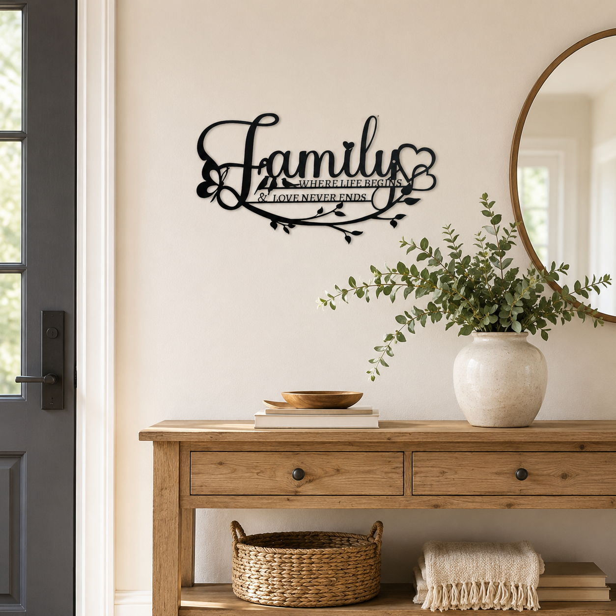 Family Love Metal Wall Decor – “Where Life Begins & Love Never Ends” Family Sign