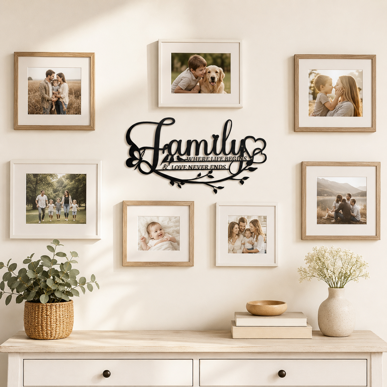 Family Love Metal Wall Decor – “Where Life Begins & Love Never Ends” Family Sign