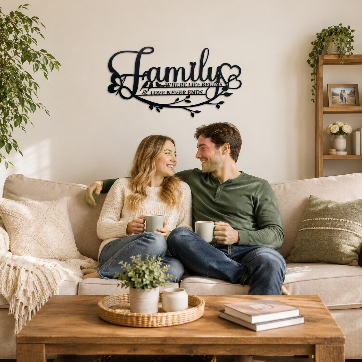 Family Love Metal Wall Decor – “Where Life Begins & Love Never Ends” Family Sign