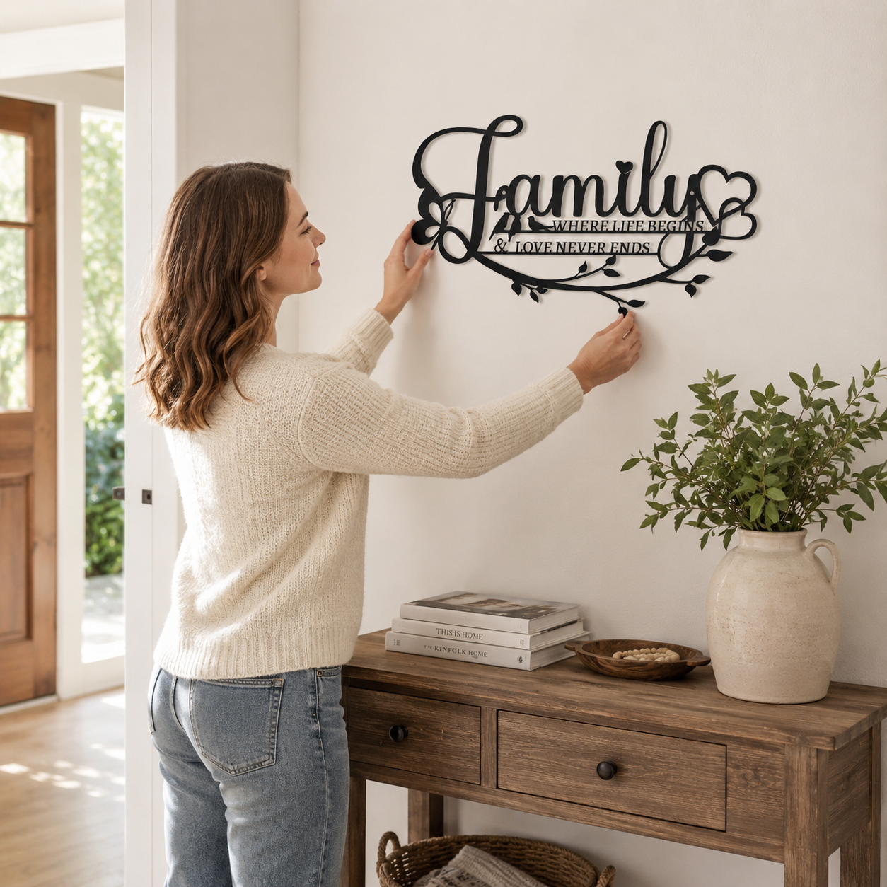 Family Love Metal Wall Decor – “Where Life Begins & Love Never Ends” Family Sign