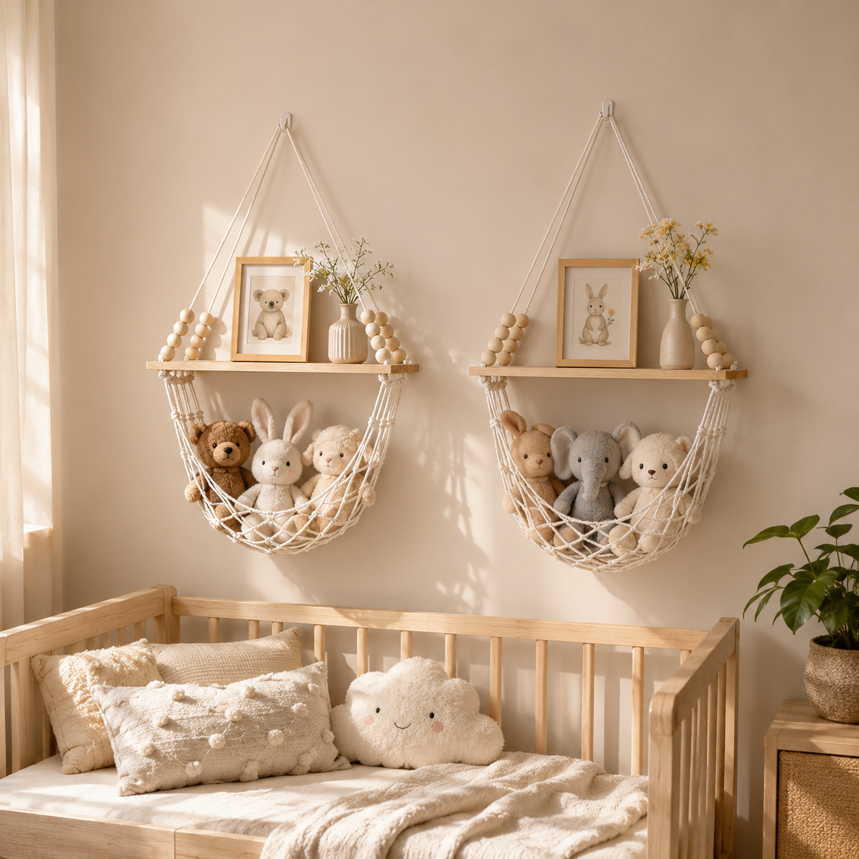 Boho Macrame Wall Shelf & Storage Hammock – 2 Pack