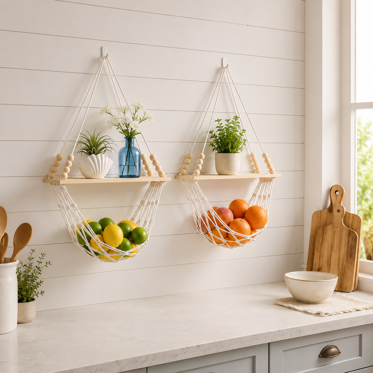 Boho Macrame Wall Shelf & Storage Hammock – 2 Pack