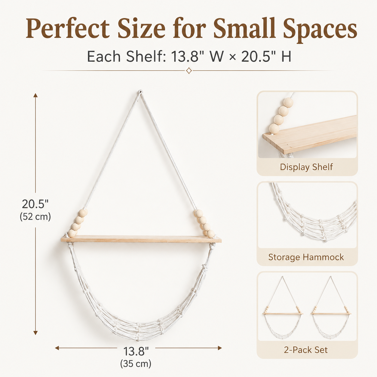 Boho Macrame Wall Shelf & Storage Hammock – 2 Pack