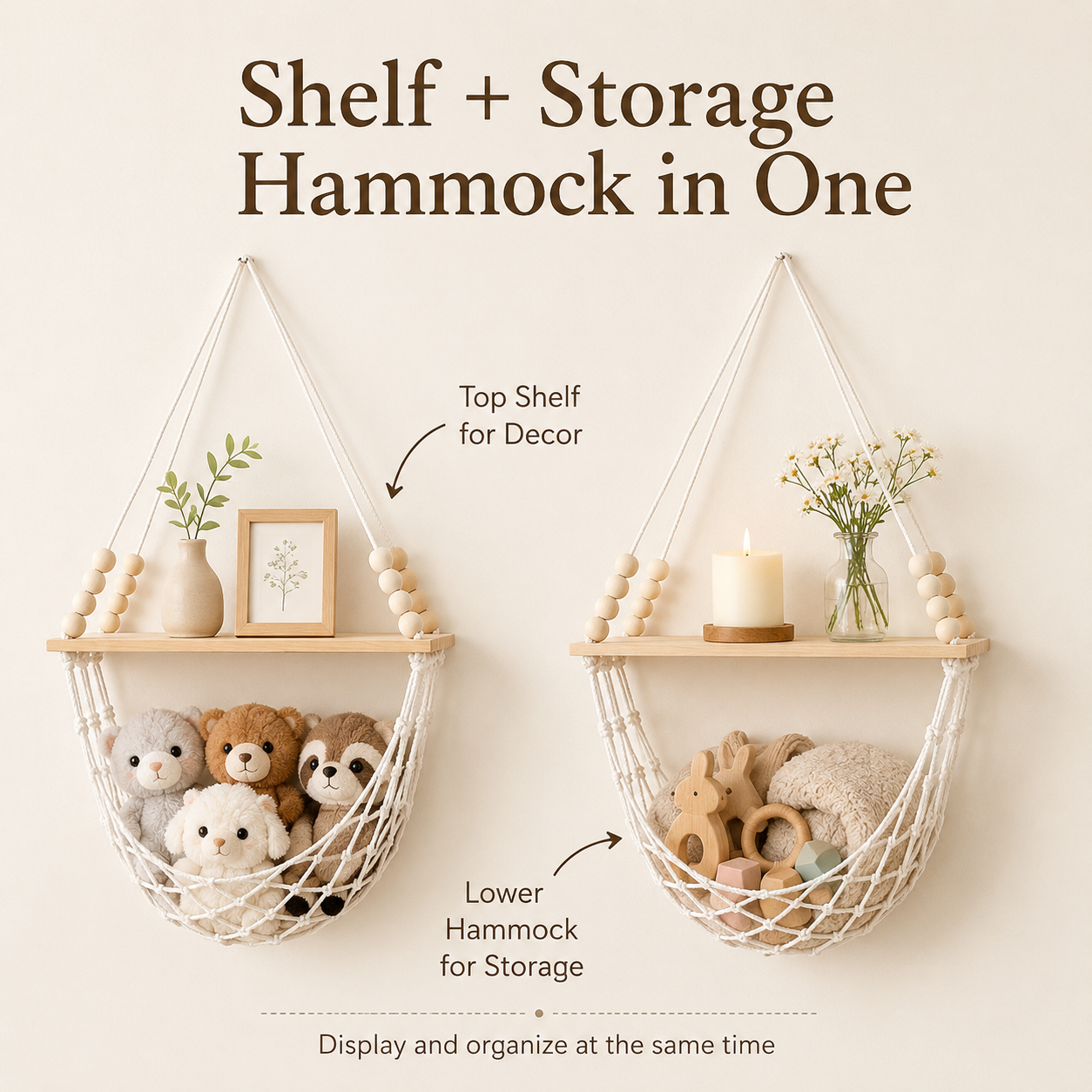 Boho Macrame Wall Shelf & Storage Hammock – 2 Pack