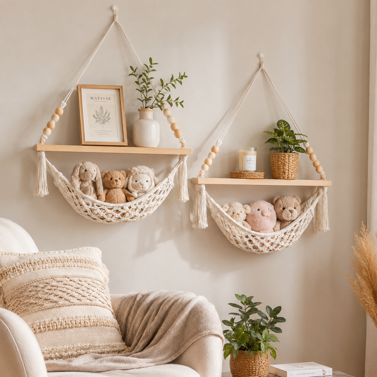 Boho Macrame Wall Shelf & Storage Hammock – 2 Pack