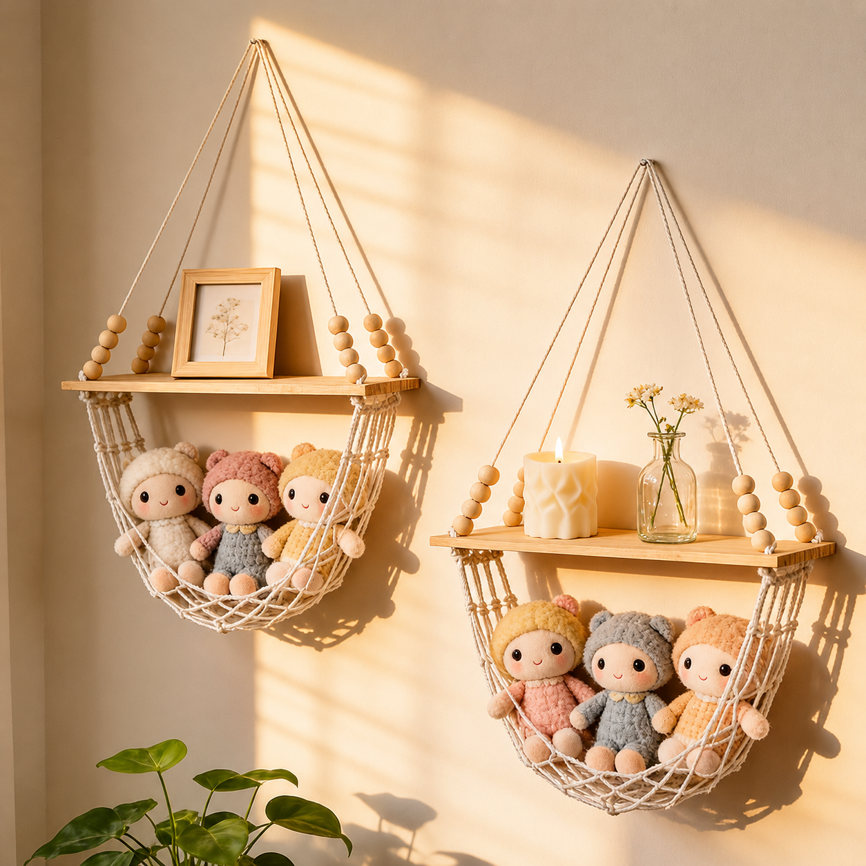 Boho Macrame Wall Shelf & Storage Hammock – 2 Pack