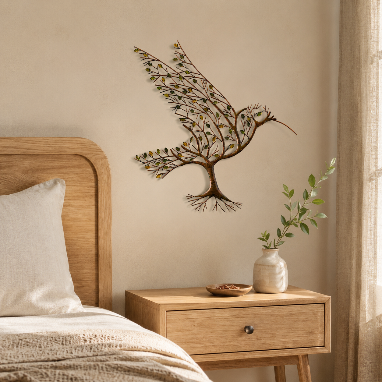 Tree of Life Hummingbird Metal Wall Art – Rustic Carbon Steel Nature Décor