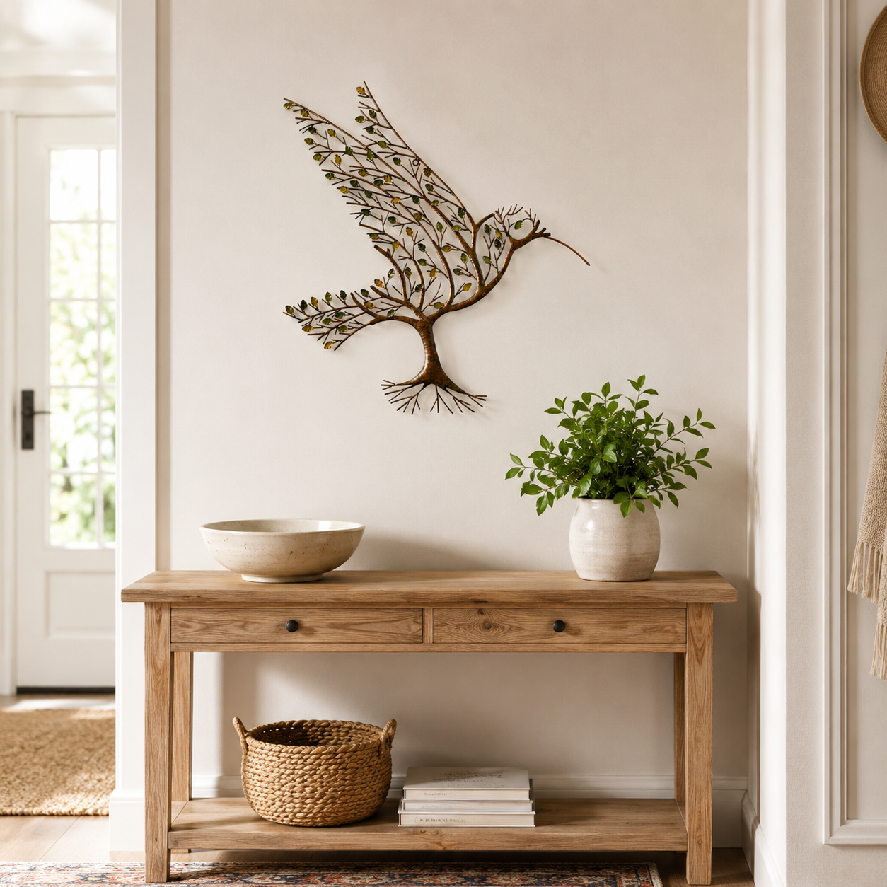 Tree of Life Hummingbird Metal Wall Art – Rustic Carbon Steel Nature Décor