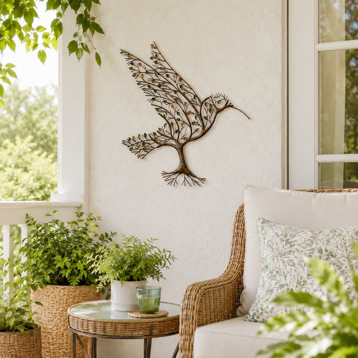 Tree of Life Hummingbird Metal Wall Art – Rustic Carbon Steel Nature Décor