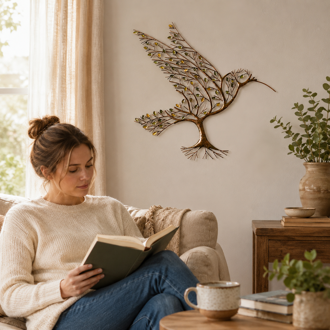 Tree of Life Hummingbird Metal Wall Art – Rustic Carbon Steel Nature Décor