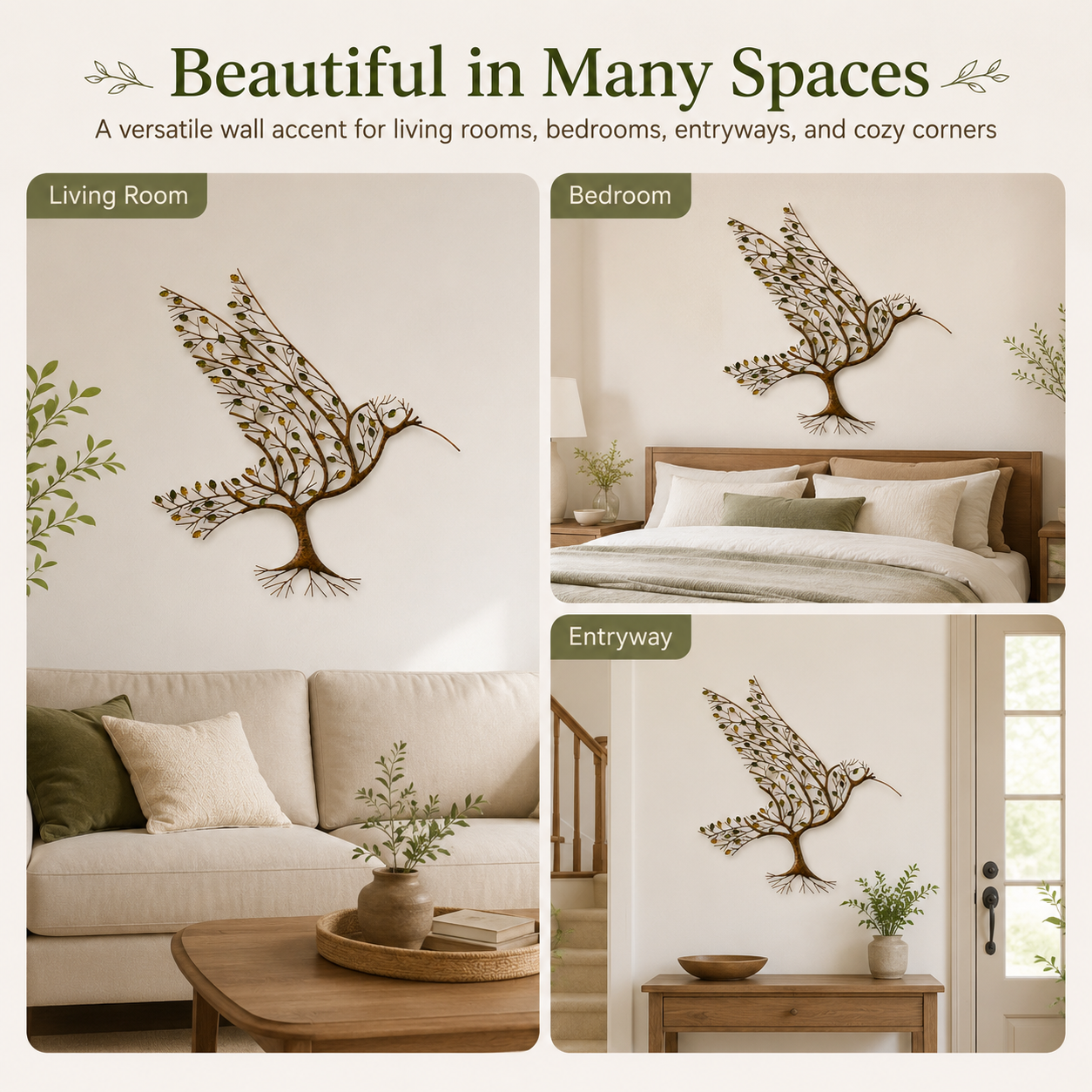 Tree of Life Hummingbird Metal Wall Art – Rustic Carbon Steel Nature Décor
