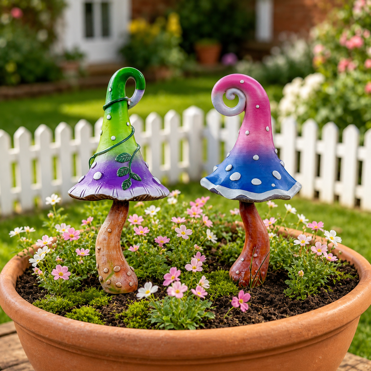 Whimsical Mushroom Garden Stakes – 2-Piece Colorful Metal Yard Decor Set