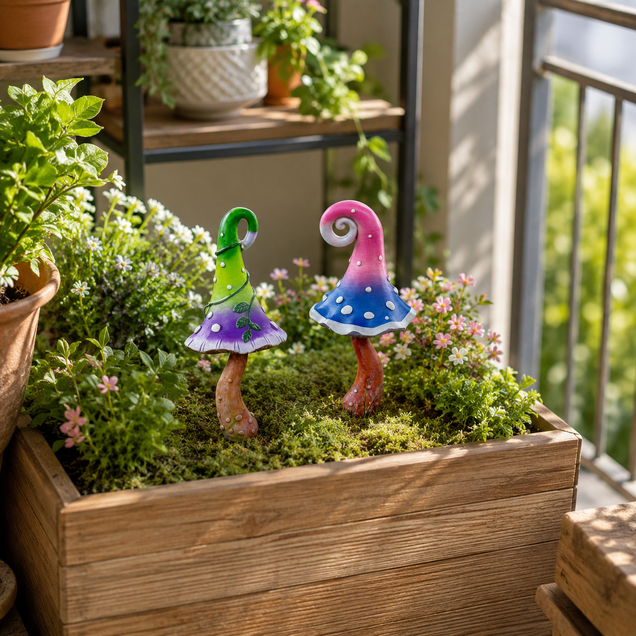 Whimsical Mushroom Garden Stakes – 2-Piece Colorful Metal Yard Decor Set