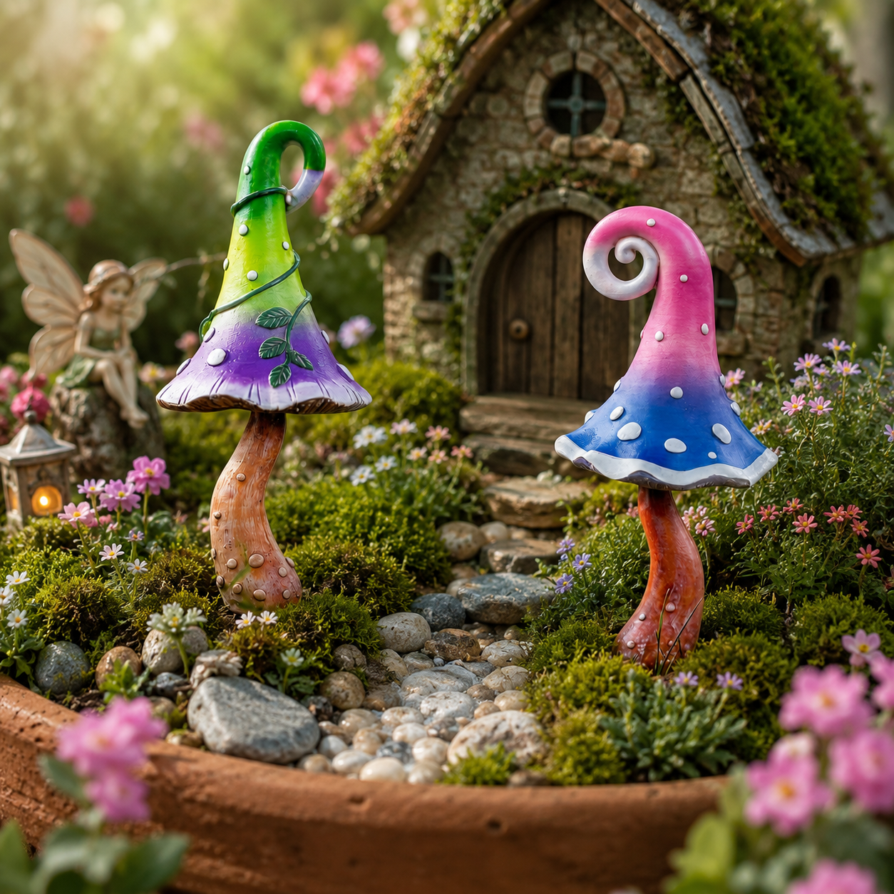 Whimsical Mushroom Garden Stakes – 2-Piece Colorful Metal Yard Decor Set