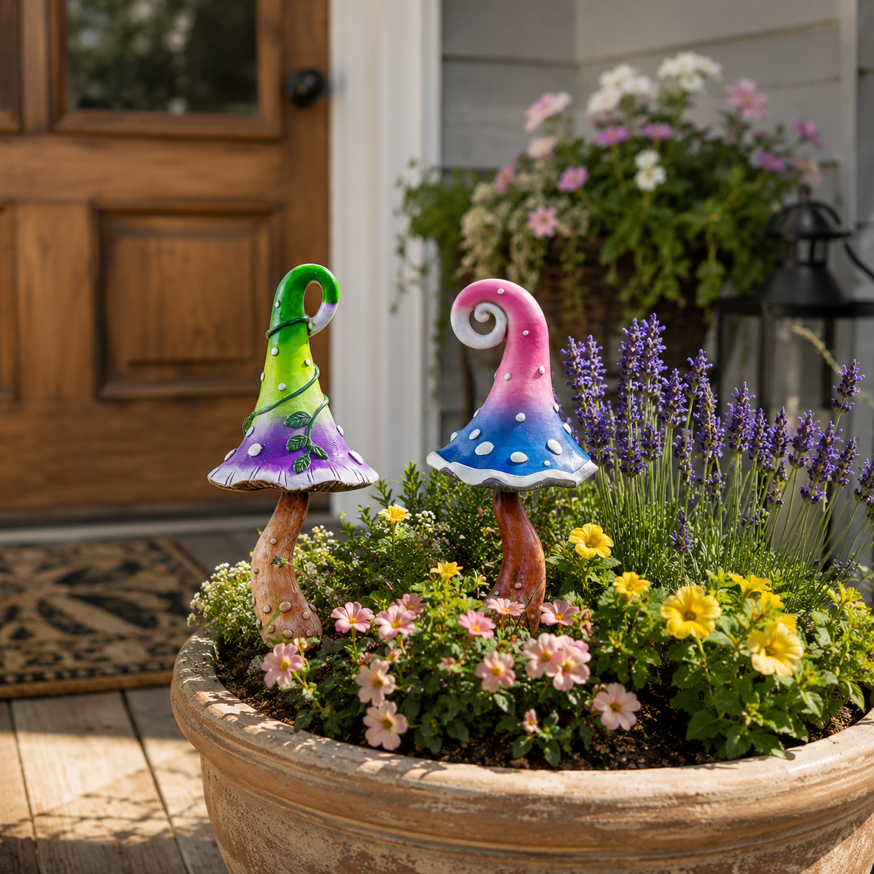 Whimsical Mushroom Garden Stakes – 2-Piece Colorful Metal Yard Decor Set