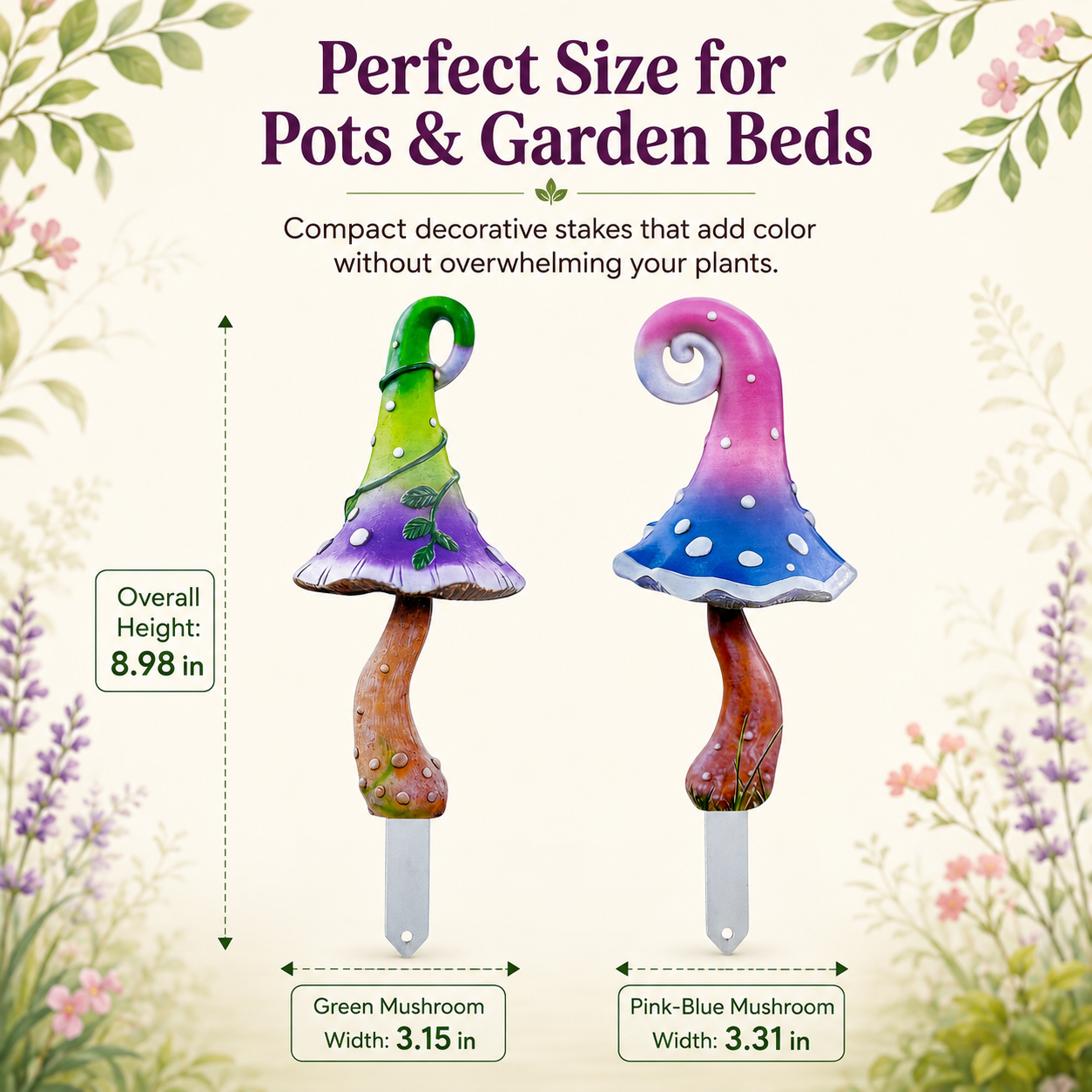 Whimsical Mushroom Garden Stakes – 2-Piece Colorful Metal Yard Decor Set