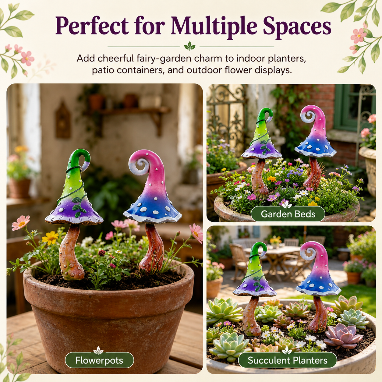 Whimsical Mushroom Garden Stakes – 2-Piece Colorful Metal Yard Decor Set