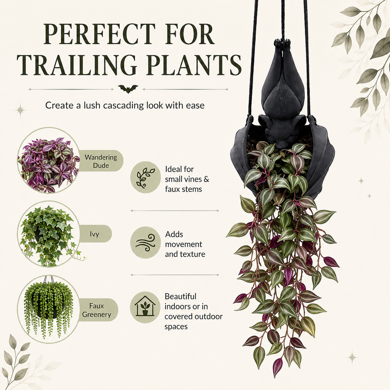 Hanging Bat Planter – Gothic Resin Flower Pot with Hanging Cords 🦇