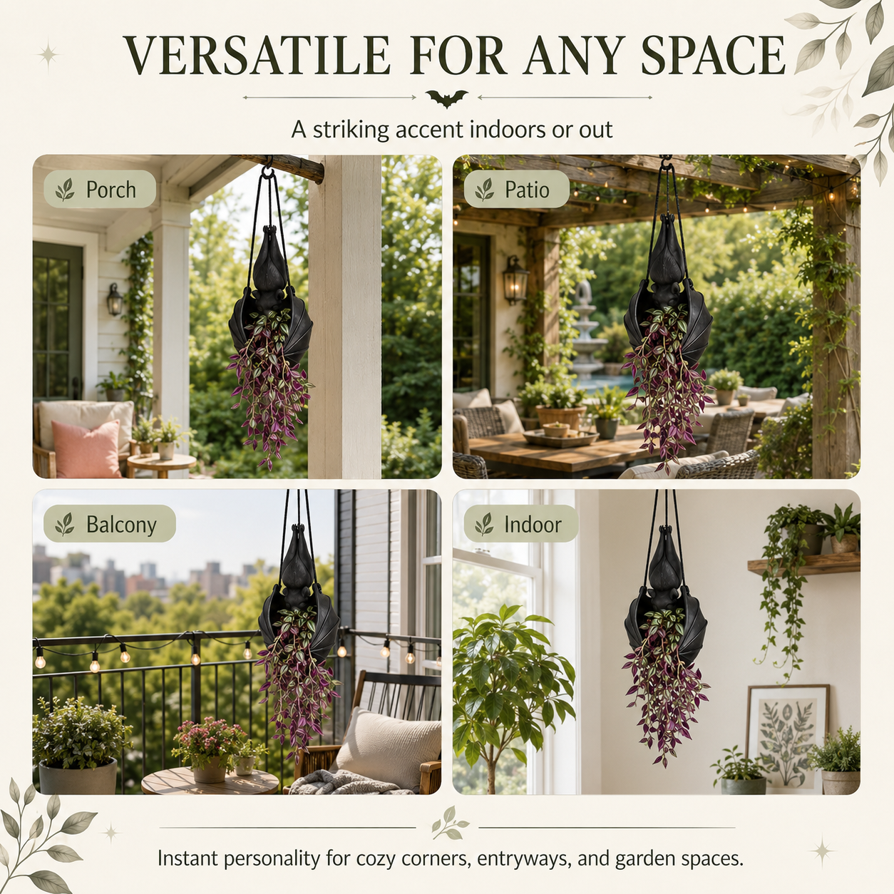 Hanging Bat Planter – Gothic Resin Flower Pot with Hanging Cords 🦇