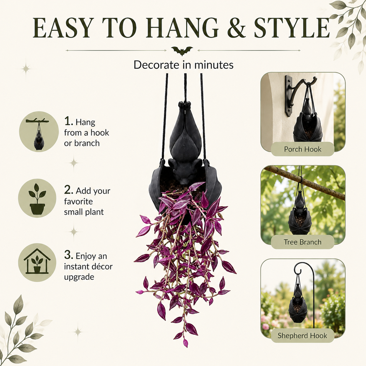 Hanging Bat Planter – Gothic Resin Flower Pot with Hanging Cords 🦇