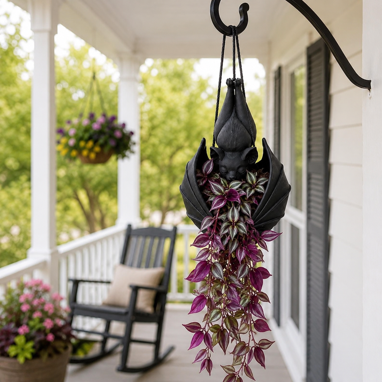 Hanging Bat Planter – Gothic Resin Flower Pot with Hanging Cords 🦇