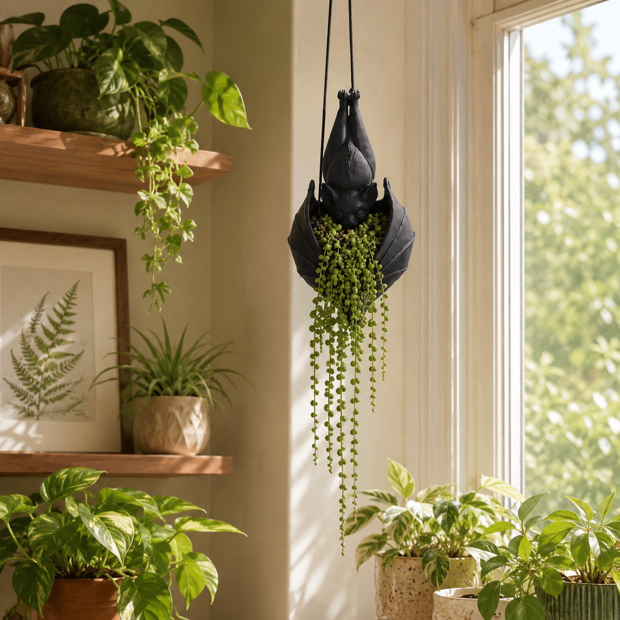 Hanging Bat Planter – Gothic Resin Flower Pot with Hanging Cords 🦇