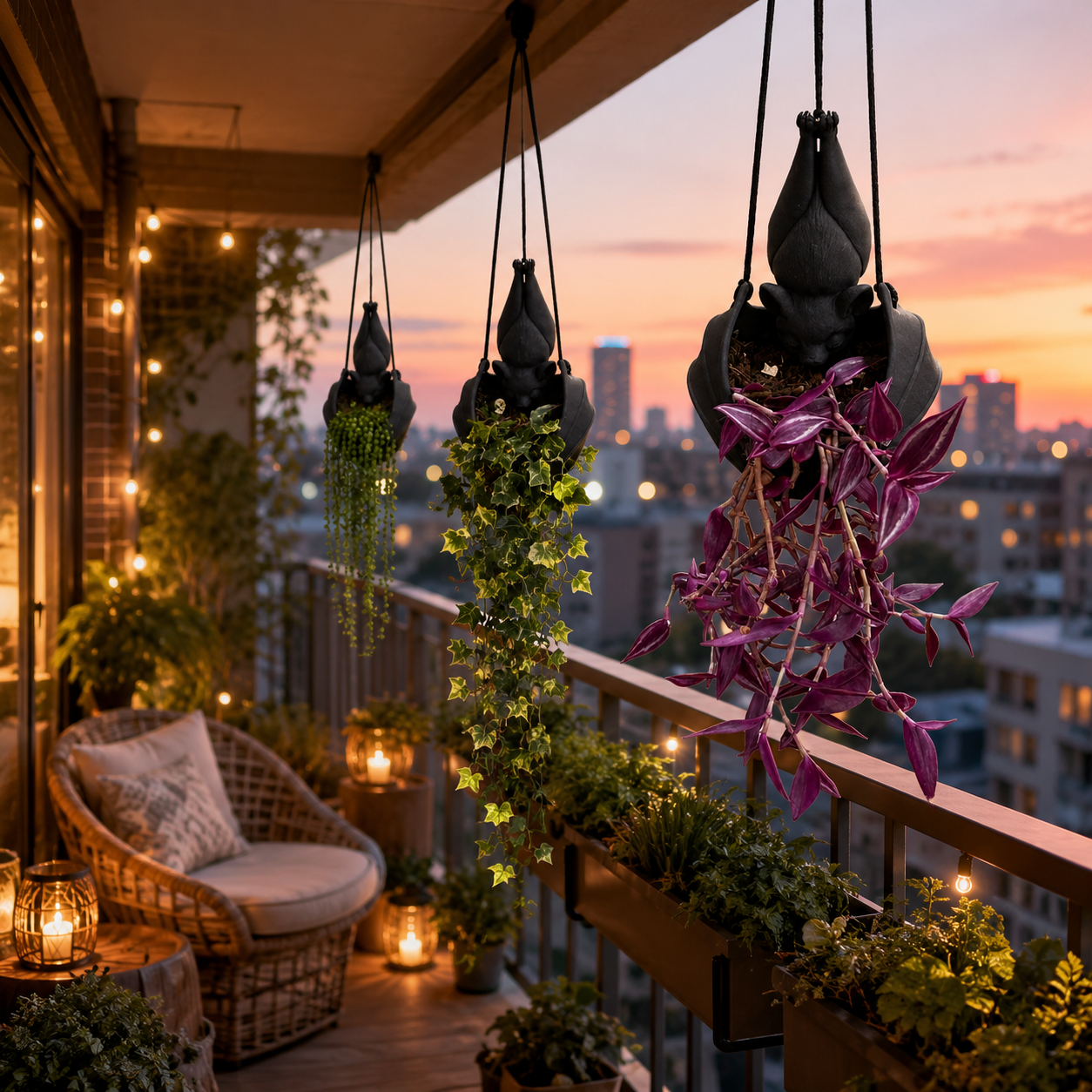Hanging Bat Planter – Gothic Resin Flower Pot with Hanging Cords 🦇