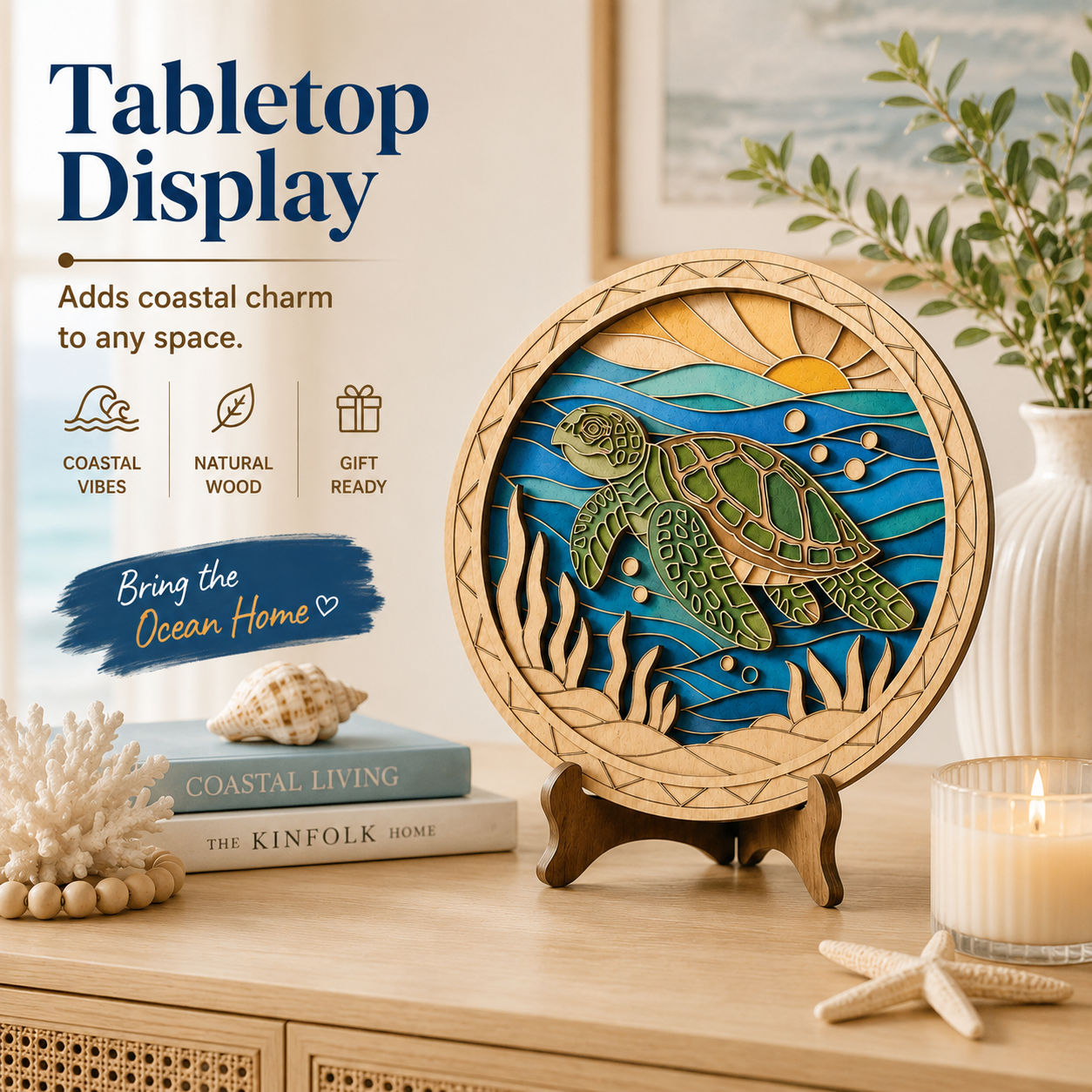 DIY Wooden Sea Turtle Painting Kit – Layered Coastal Wall & Tabletop Decor 🐢🌊