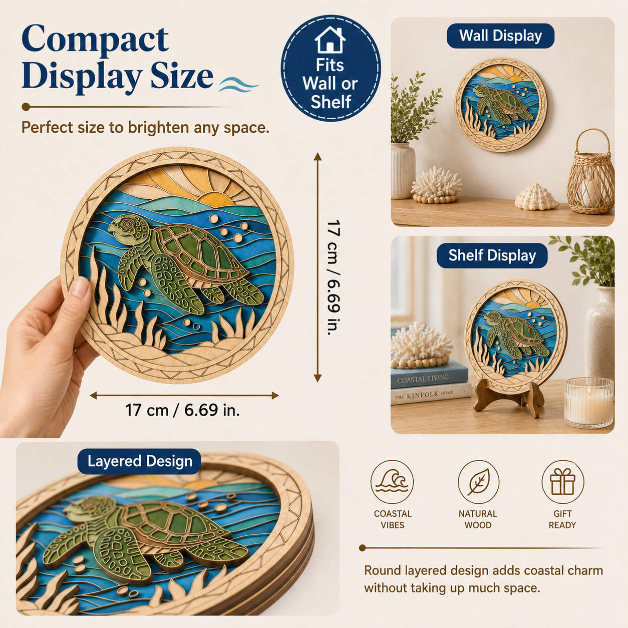 DIY Wooden Sea Turtle Painting Kit – Layered Coastal Wall & Tabletop Decor 🐢🌊