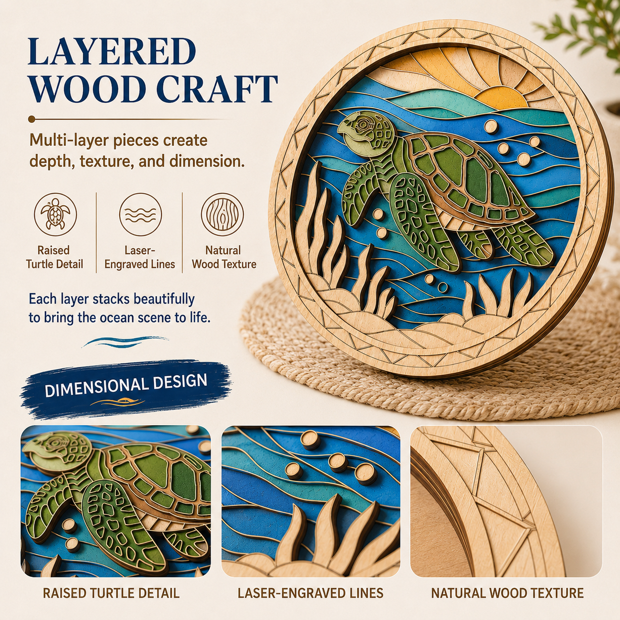 DIY Wooden Sea Turtle Painting Kit – Layered Coastal Wall & Tabletop Decor 🐢🌊