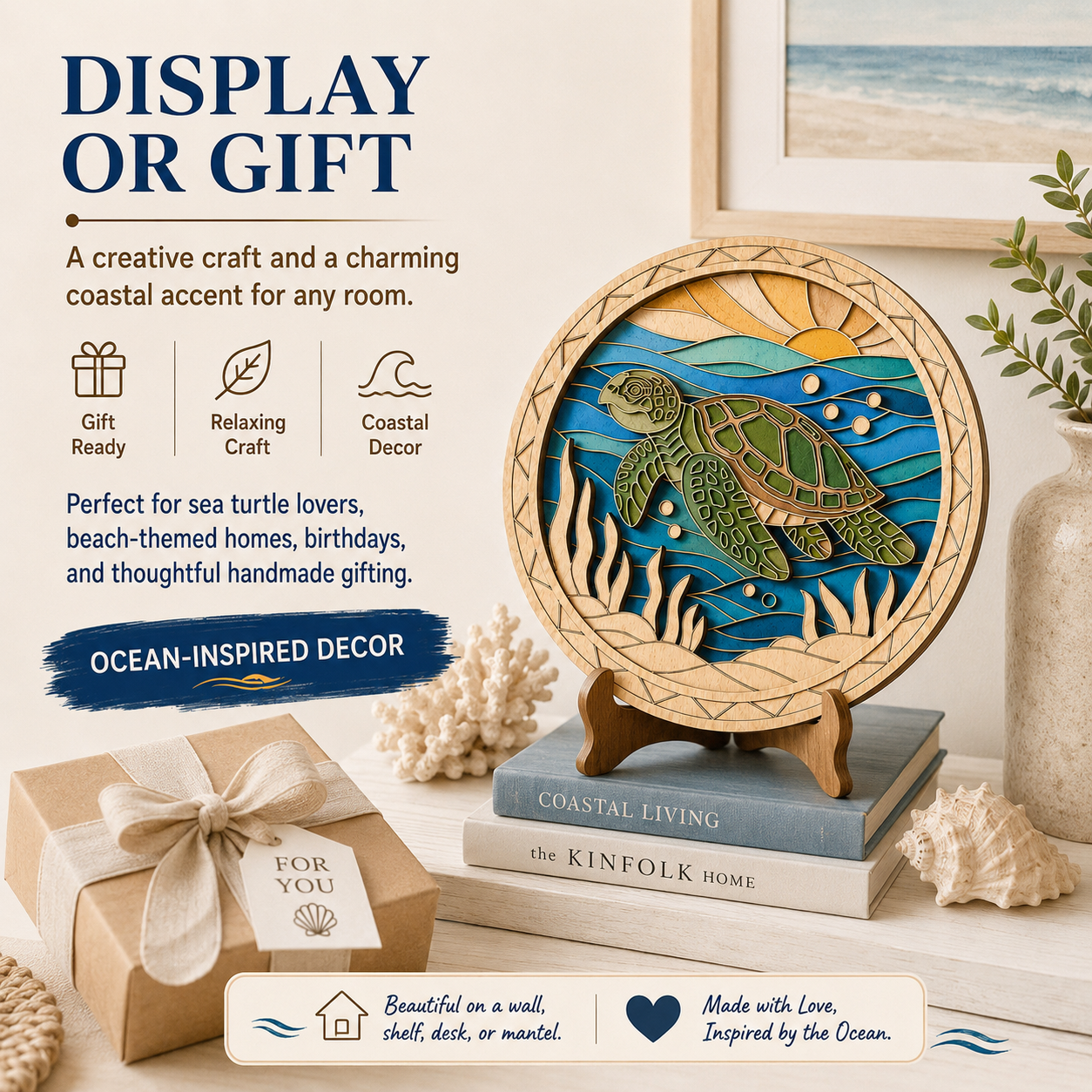 DIY Wooden Sea Turtle Painting Kit – Layered Coastal Wall & Tabletop Decor 🐢🌊